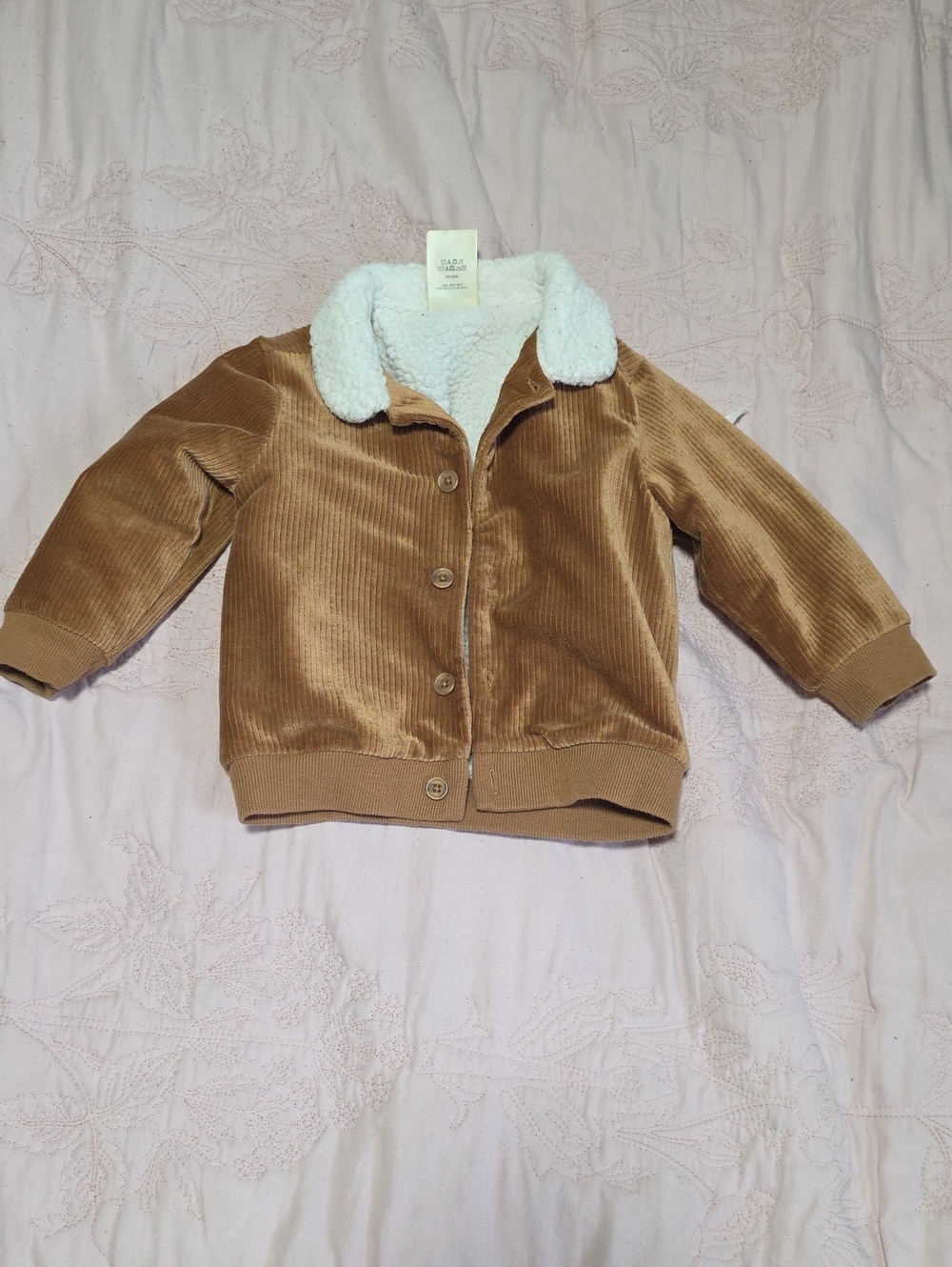 First Impressions Tan Corduroy Jacket with White Sherpa Collar
